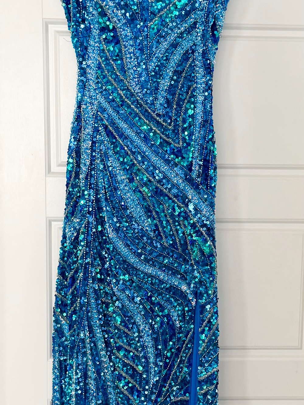 Jovani Blue Sequin V-Neck Prom Dress - Picture 2 of 4